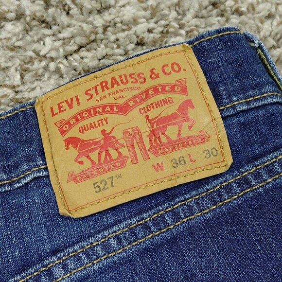 Levis 527 Jeans Mens 36x30 Blue Bootcut Cowboy Whiskered Western Y2K Boot Cut - Picture 3 of 6